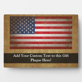 Plaque Photo Drapeau vintage américain avec texte personnalisé