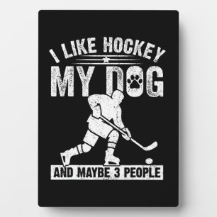 Plaque Photo Drôle J'aime le hockey Mon chien et peut-être 3 pe