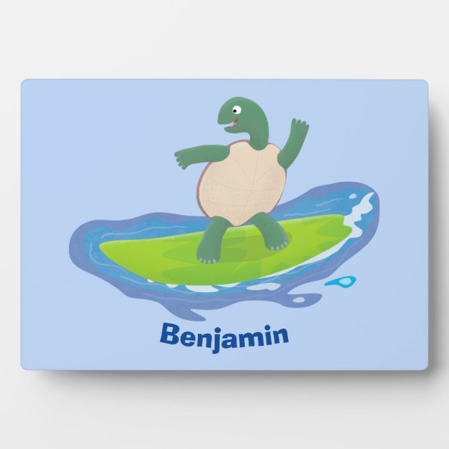 Plaque Photo Drôle tortue vague de surf dessin animé (Devant)
