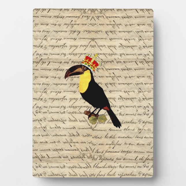 Plaque Photo Drôle toucan vintage & couronne (Devant)