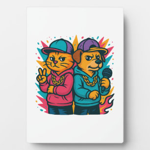 Plaque Photo Duo de rap cool chat et chien