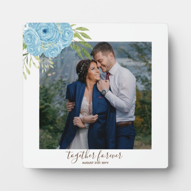 Plaque Photo Dusty Blue Roses NewlyWeds Mariage cadeau personne (Devant)