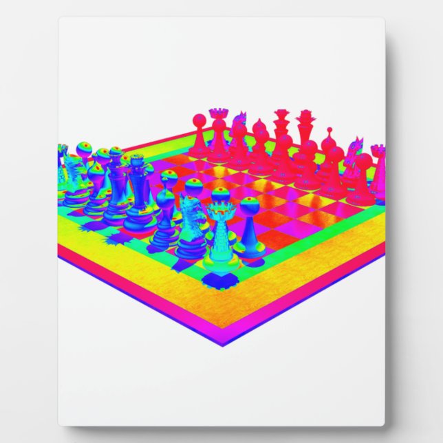 Plaque Photo Échiquier coloré et pièces d'échecs (Devant)