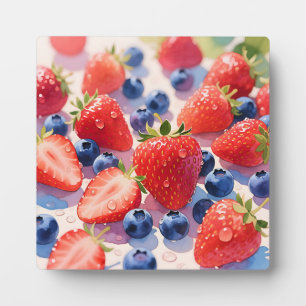 Plaque Photo Éclat de fraise et de myrtille frais