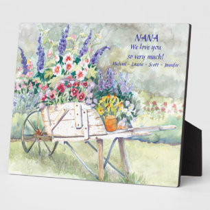 Plaque Photo Écorce Vintage antique avec fleurs dans le jardin