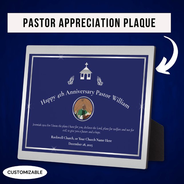 Plaque Photo Église Silver Blue Anniversaire du Pasteur Présent (Créateur téléchargé)