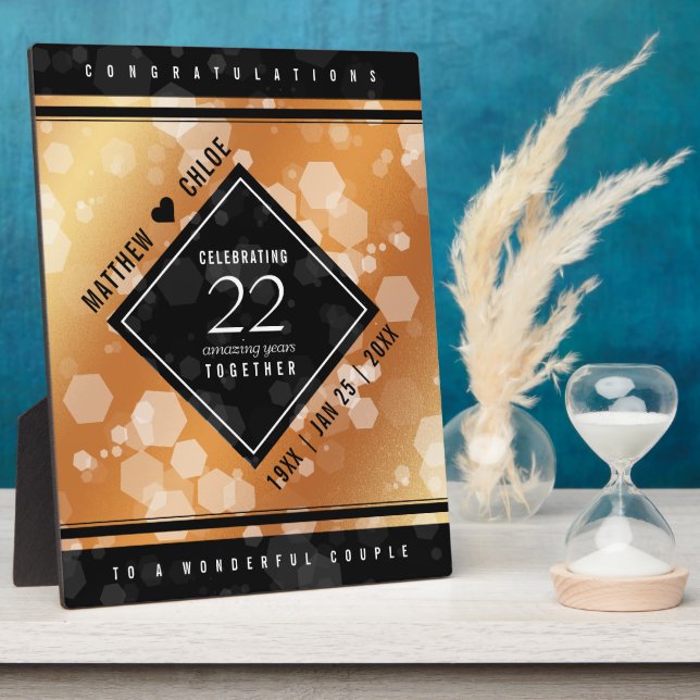 Plaque Photo Élégant 22e anniversaire de Mariage de cuivre (Côté)