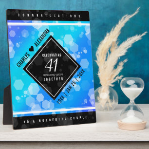 Plaque Photo Élégant 41ème anniversaire Mariage de Topaz Bleu