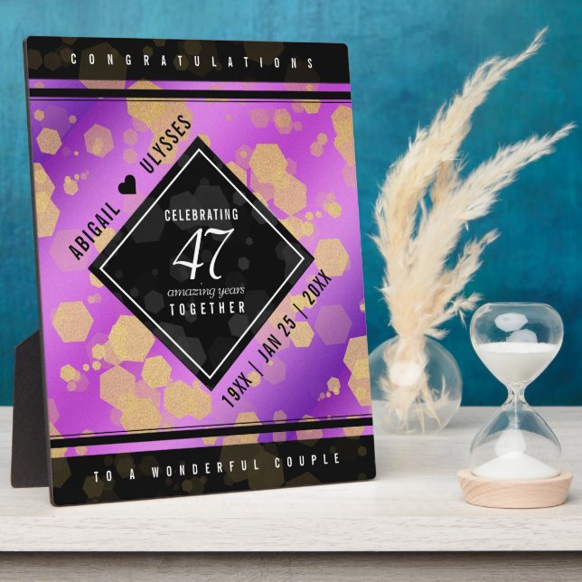 Plaque Photo Élégant 47e anniversaire du Mariage Améthyste (Côté)
