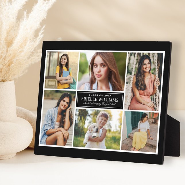Plaque Photo Élégant 6 Photo Black Graduation Collage (Créateur téléchargé)
