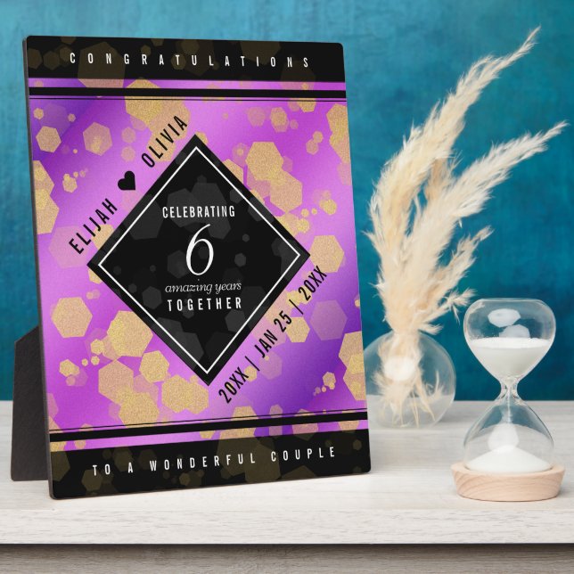Plaque Photo Elegant 6th Amethyst Wedding Anniversary (Côté)