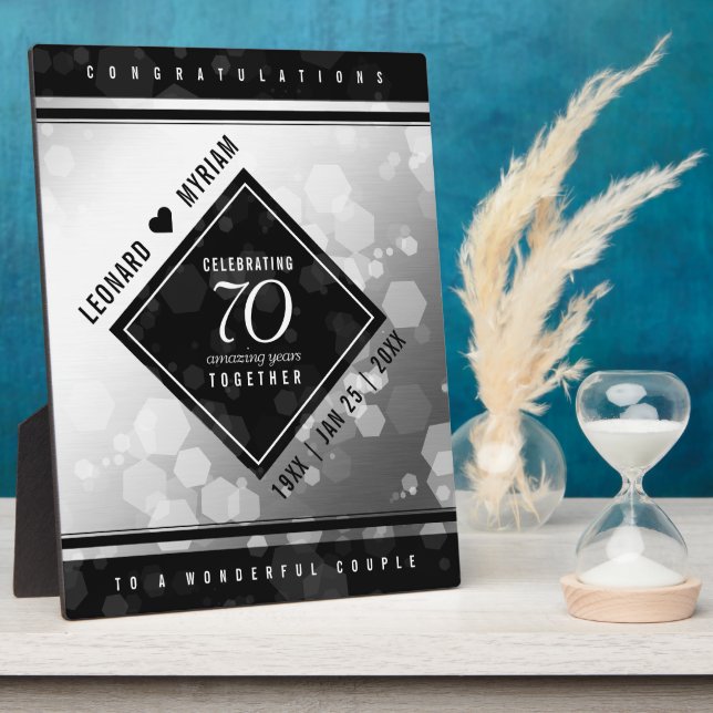 Plaque Photo Élégant 70e anniversaire de Mariage Platinum (Côté)