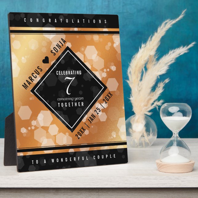 Plaque Photo Élégant 7ème anniversaire de Mariage de cuivre (Côté)
