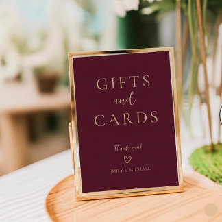 Plaque Photo Elegant Burgundy Wedding Cards and Gifts Sign