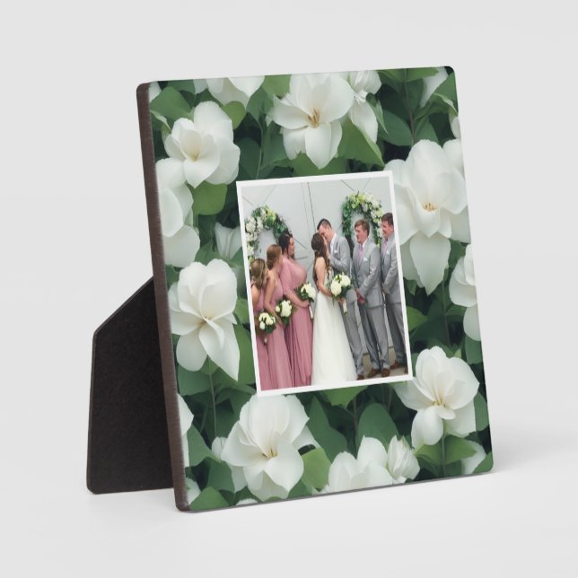 Plaque Photo Élégant classique vert botanique blanc floral (Recto)