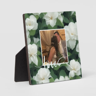 Plaque Photo Élégant classique vert botanique blanc floral