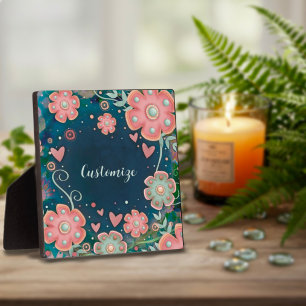 Plaque Photo Élégant coeur floral Whimsical UN MOT