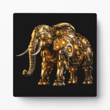 Élégant Éléphant en Bois de Bureau en Or Métallisé