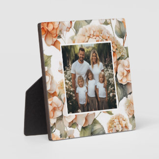 Plaque Photo Élégant floral aquarelle vert blanc orange boho 