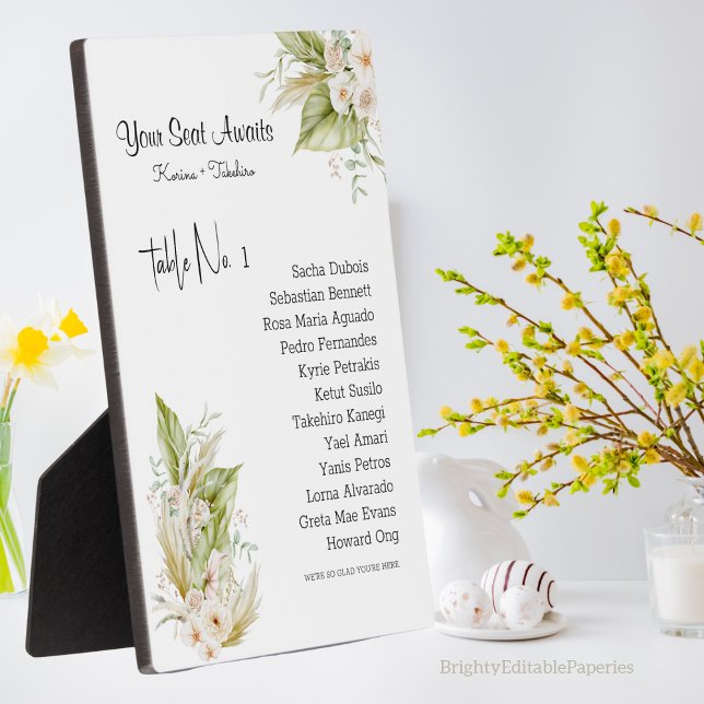 Plaque Photo Élégant Floral Votre Siège En Attente Mariage Tabl (Créateur téléchargé)