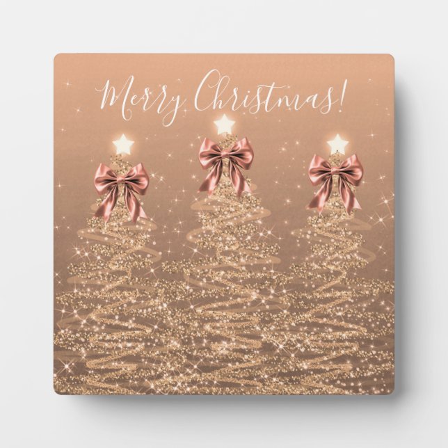 Plaque Photo Elegant Holiday Rose Gold Christmas Trees Bows (Devant)
