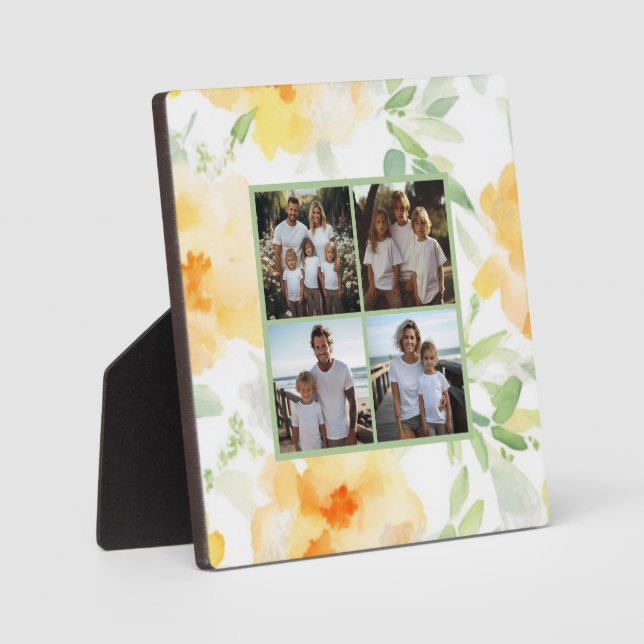 Plaque Photo Elégant jaune orange aquarelle floral 4 photo (Recto)