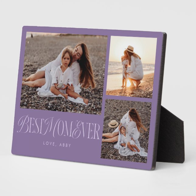 Plaque Photo Élégant meilleur maman jamais violet collage (Côté)