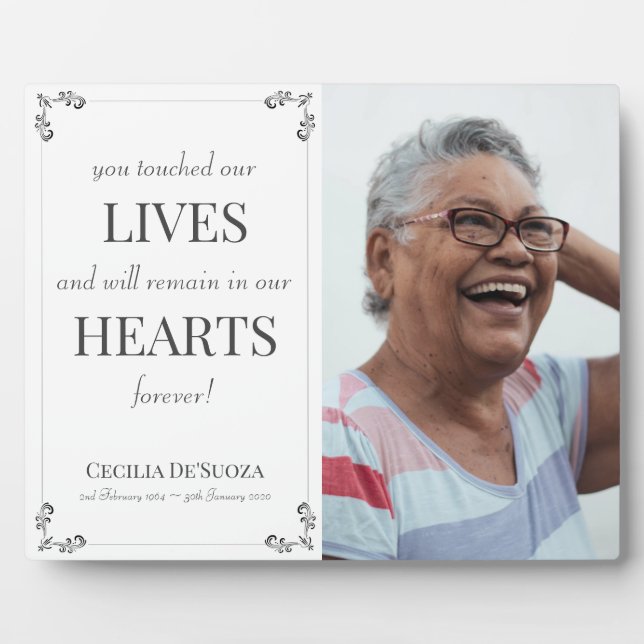 Plaque Photo Élégant Mémorial blanc Souvenir Photo personnalisé (Devant)