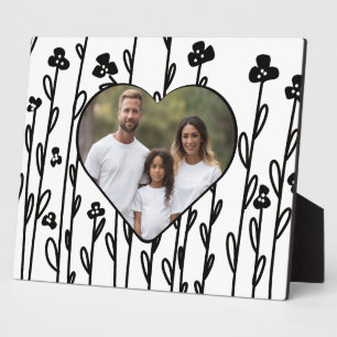 Plaque Photo Élégant noir minimaliste doodé floral