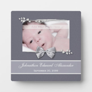 Plaque Photo Élégant ruban Faire-part de naissance photo argent