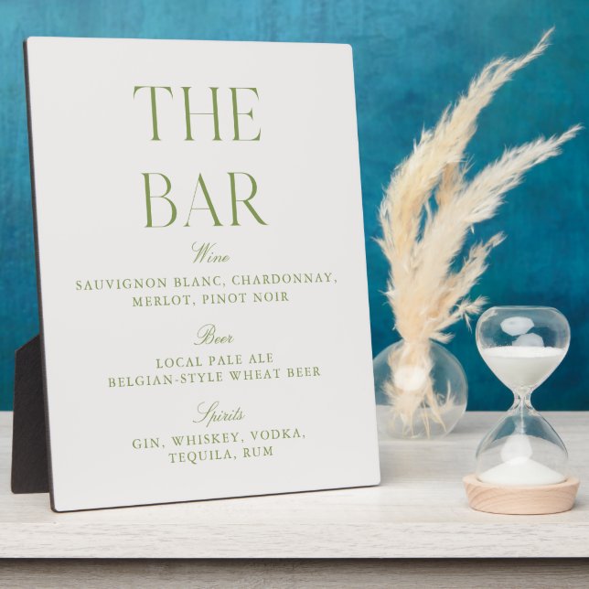 Plaque Photo Elegant Sage Green & Beige Wedding Bar Sign (Côté)