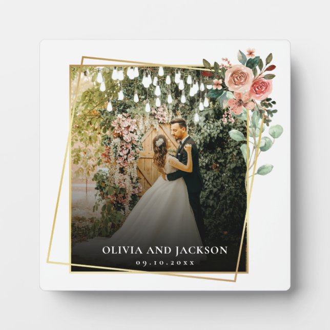 Plaque Photo Élégant script Mariage noir et blanc (Devant)