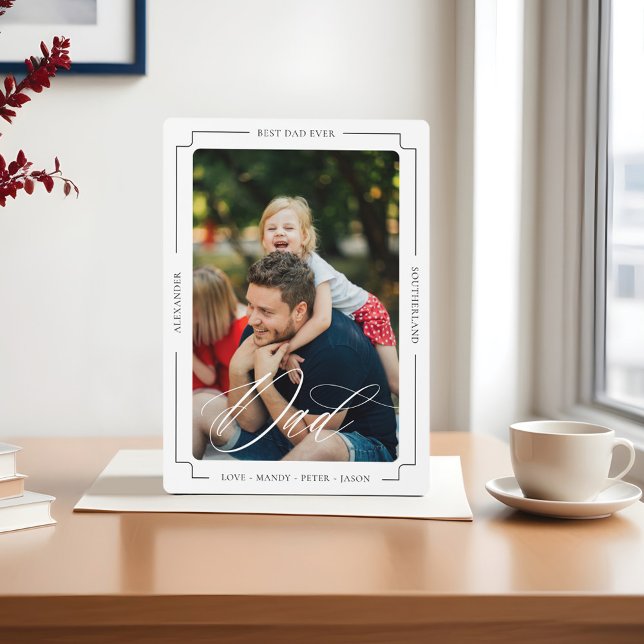 Plaque Photo Élégant Script Meilleur Papa Jamais Custom Photo K (Elegant Script Best Dad Ever Custom Photo Keepsake Plaque)