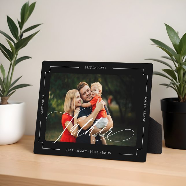 Plaque Photo Élégant Script Meilleur Père Jamais Garde Photo (Elegant Script Best Father Ever Photo Keepsake Plaque)
