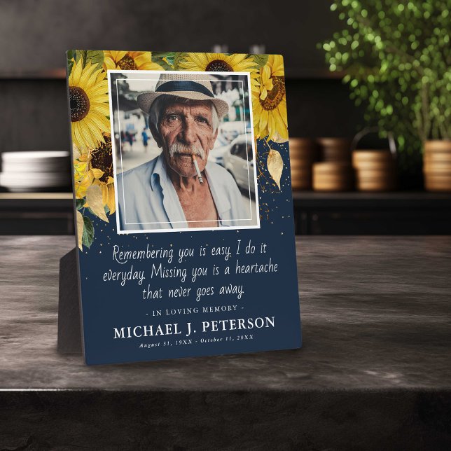 Plaque Photo Elegant Sunflower In Loving Memory Keepsake Photo (Créateur téléchargé)