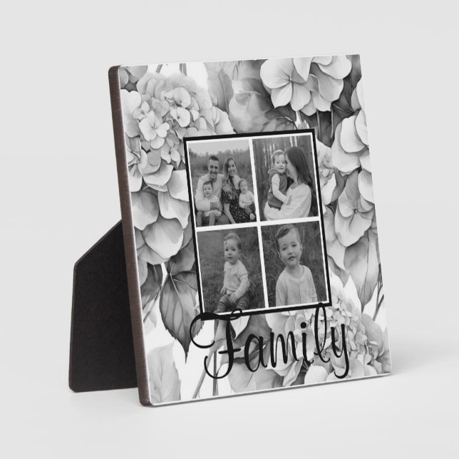 Plaque Photo Elégante aquarelle blanche gris noir floral (Recto)