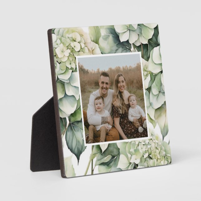 Plaque Photo Elégante aquarelle blanche vert hydrangée florale (Recto)