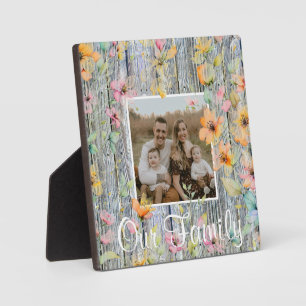 Plaque Photo Elégante aquarelle orange fleur sauvage bois d'éco