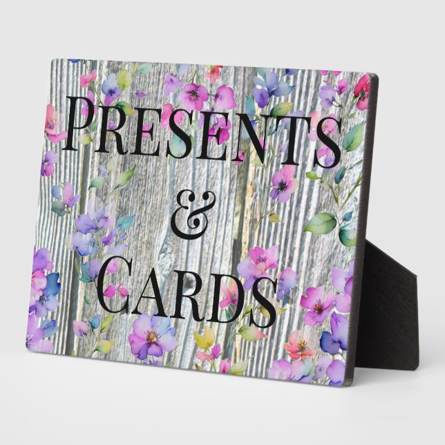 Plaque Photo Elégante aquarelle violet fleur sauvage bois d'éco (Côté)