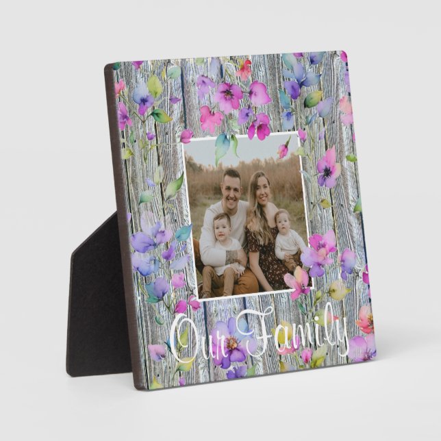 Plaque Photo Elégante aquarelle violet fleur sauvage bois d'éco (Recto)