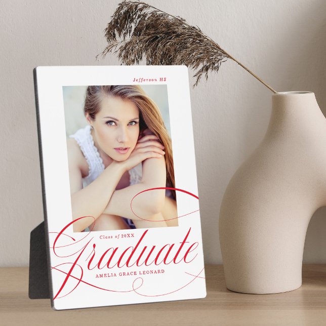 Plaque Photo Élégante calligraphie rouge Script Graduation Phot (Créateur téléchargé)
