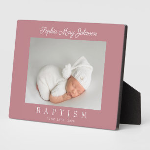 Plaque Photo Élégante Dusty Pink Script Girl Baptism Photo