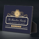 Plaque Photo Elégante Famille Home Gold Navy<br><div class="desc">Elégante Famille Home Gold Marine Plaque. Un design magnifique dans des couleurs riches or et crème sur le bleu marine de minuit profond. Famille personnalisable monogramme initial, nom de famille, nom de maison et date établie (ou tout texte choisi). Nous vous invitations à visiter notre magasin Zazzle, Austen & Grace,...</div>