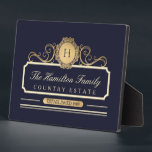 Plaque Photo Elégante Famille Home Gold Navy<br><div class="desc">Elégante Famille Home Gold Marine Plaque. Un design magnifique dans des couleurs riches or et crème sur le bleu marine de minuit profond. Famille personnalisable monogramme initial, nom de famille, nom de maison et date établie (ou tout texte choisi). Nous vous invitations à visiter notre magasin Zazzle, Austen & Grace,...</div>