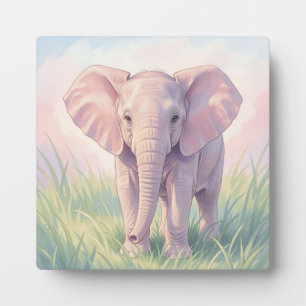 Plaque Photo Éléphant de bébé mignon Prairie pastel