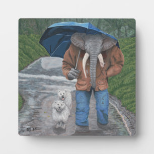 Plaque Photo Elephant Man Walking Dogs Imaginaire Art Photo Pla