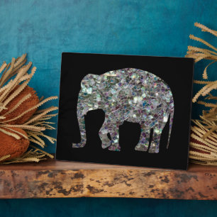 Plaque Photo Éléphant pailleté mosaïque argenté scintillant