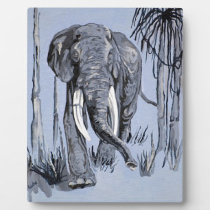 Plaque Photo Eléphant Se Promenant Dans La Savane Boisée En Ble