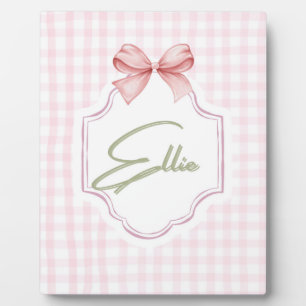 Plaque Photo Ellie Nœud Rose Personnalisé & Imprimé Gingham