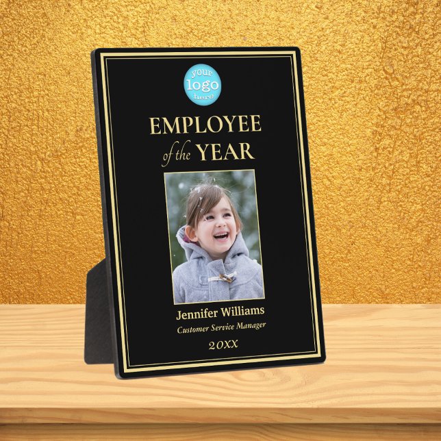 Plaque Photo Employee of the Year Company Logo (Employee of the Year Company Logo Photo Black Gold Plaque)